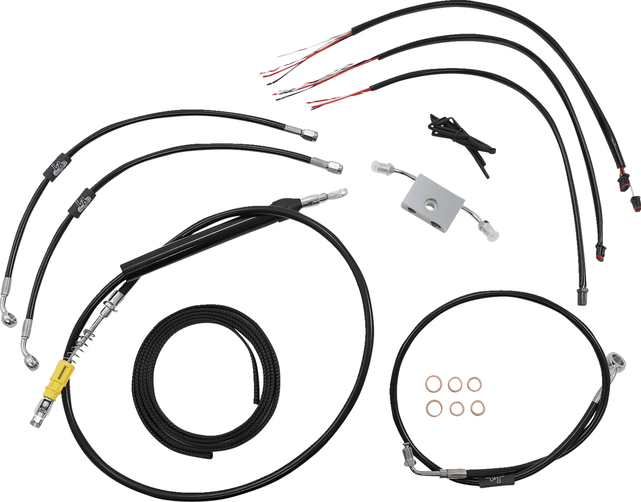 LA CHOPPERS 0662-0877 Complete Black Vinyl Braided Handlebar Cable/Brake Line Kit - 15"-17" Handlebars - '18-'24 Softail