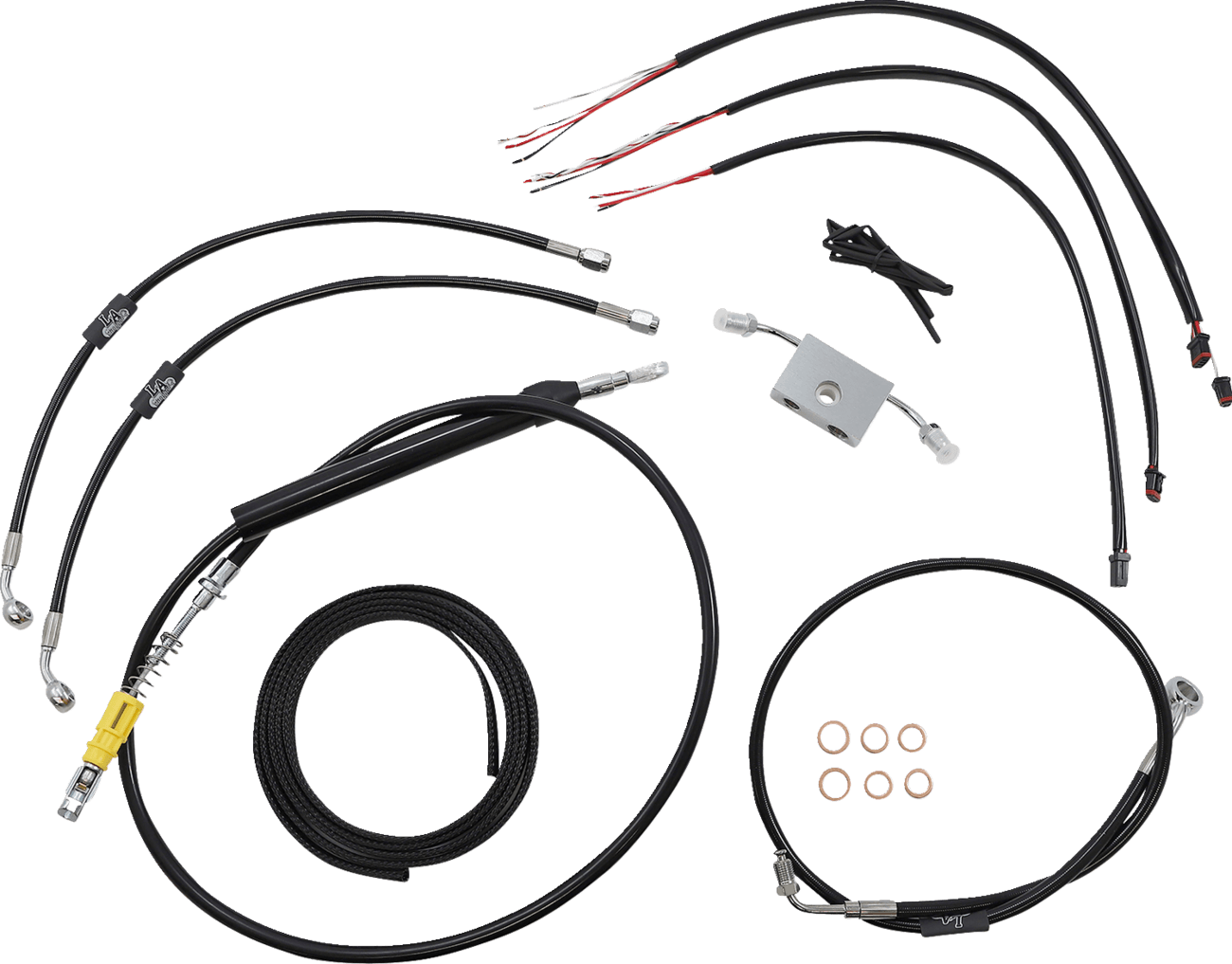 LA CHOPPERS 0662-0877 Complete Black Vinyl Braided Handlebar Cable/Brake Line Kit - 15"-17" Handlebars - '18-'24 Softail