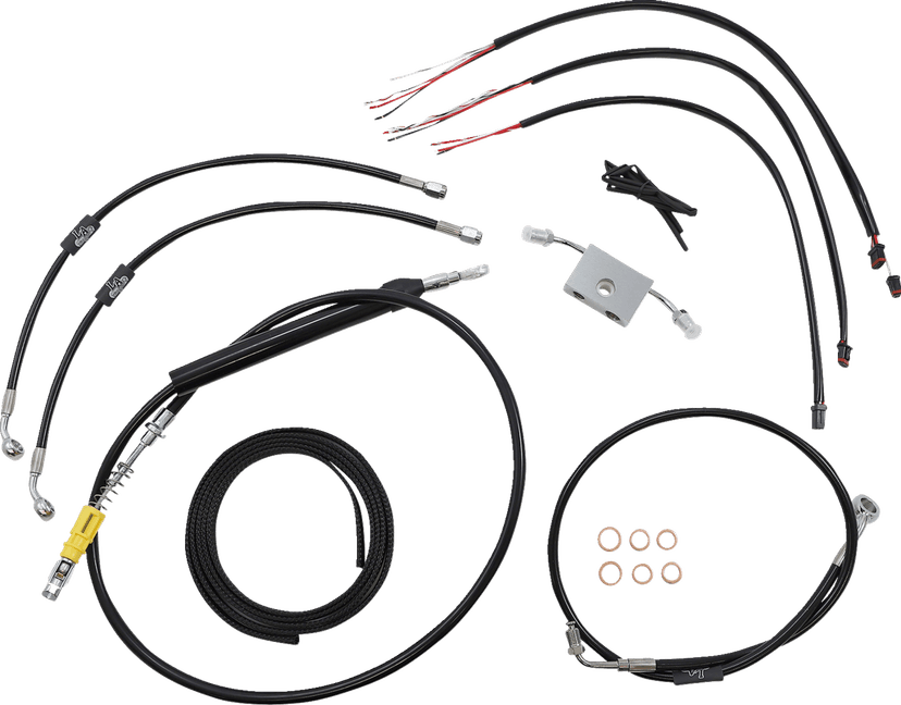LA CHOPPERS 0662-0877 Complete Black Vinyl Braided Handlebar Cable/Brake Line Kit - 15"-17" Handlebars - '18-'24 Softail