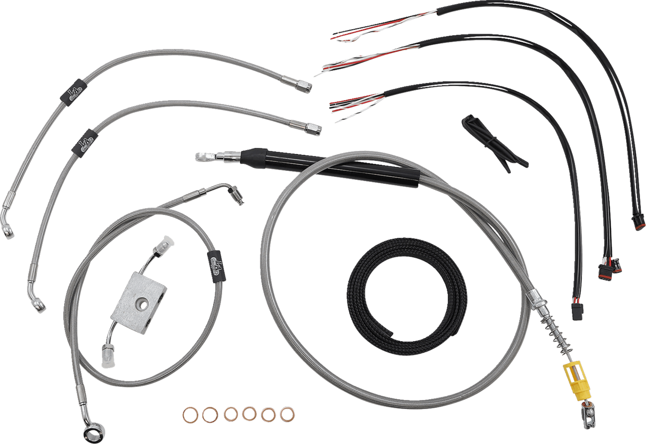 LA CHOPPERS 0662-0879 Complete Stainless Braided Handlebar Cable/Brake Line Kit - 18"-20" Handlebars - '18-'24 Softail