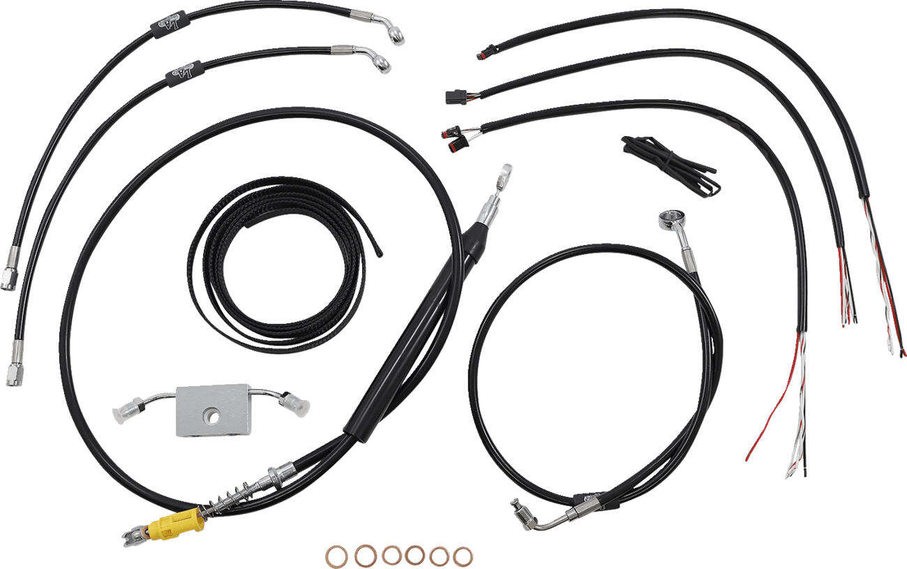 LA CHOPPERS 0662-0880 Complete Black Vinyl Braided Handlebar Cable/Brake Line Kit - 18"-20" Handlebars - '18-'24 Softail