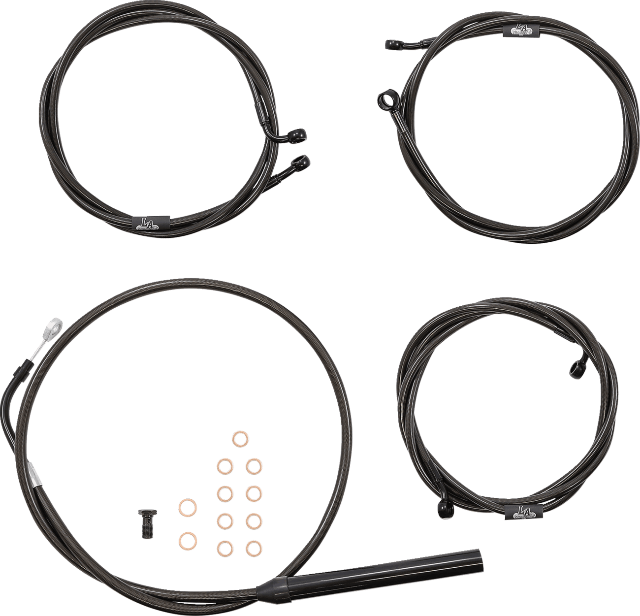 LA CHOPPERS 0662-0887 Standard Midnight Braided Handlebar Cable/Brake Line Kit - 12"-14" Ape Hangers - '21-'22 FLH