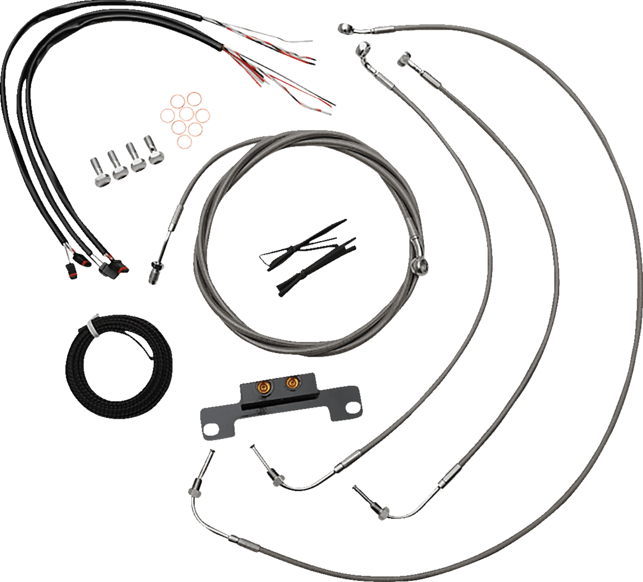 LA CHOPPERS 0662-0894 Complete Stainless Braided Handlebar Cable/Brake Line Kit - Stock Bars - '21-'22 FLH