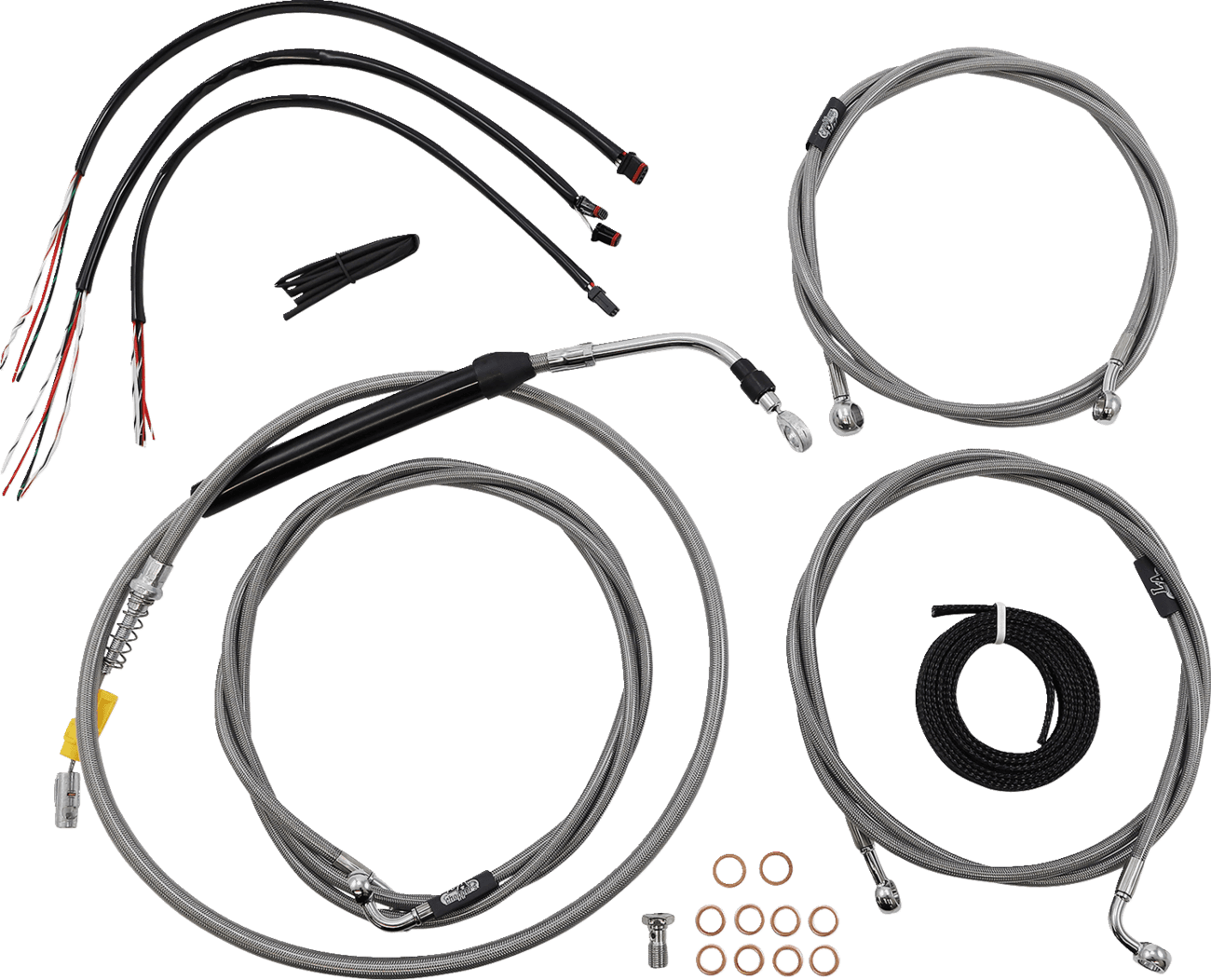 LA CHOPPERS 0662-0897 Complete Stainless Braided Handlebar Cable/Brake Line Kit - 12"-14" Handlebars - '21-'22 FLH