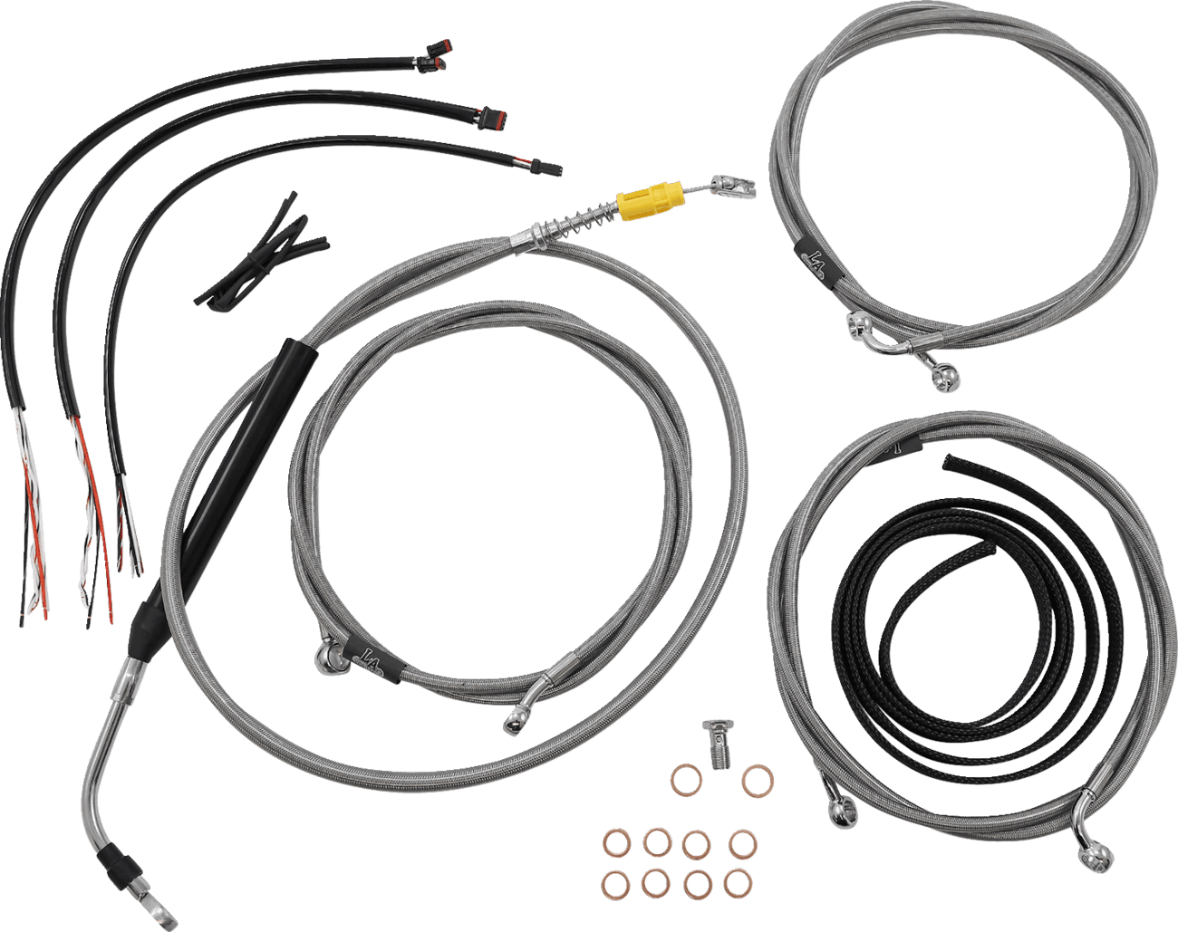 LA CHOPPERS 0662-0900 Complete Stainless Braided Handlebar Cable/Brake Line Kit - 15"-17" Handlebars - '21-'22 FLH