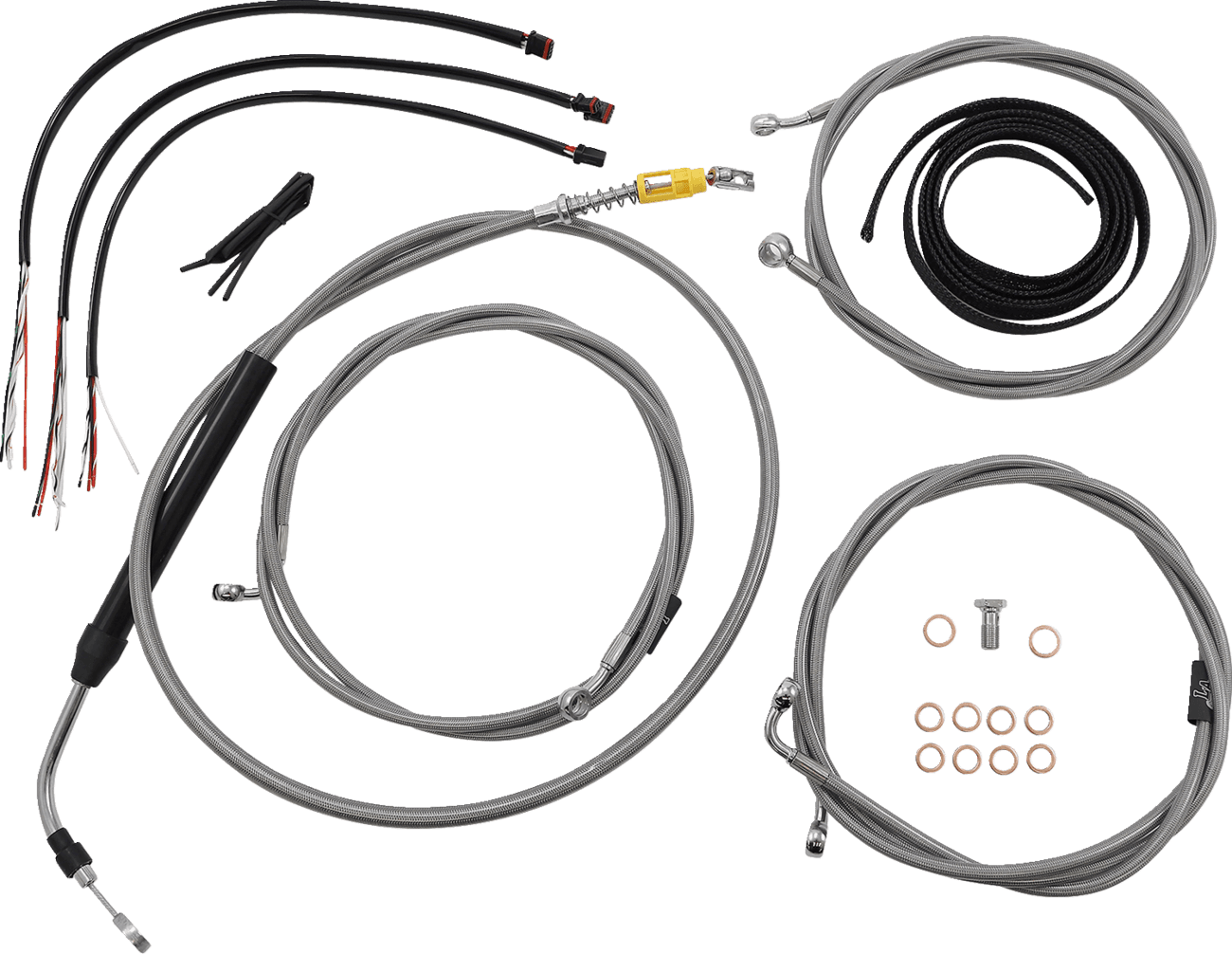 LA CHOPPERS 0662-0903 Complete Stainless Braided Handlebar Cable/Brake Line Kit - 18"-20" Handlebars - '21-'22 FLH