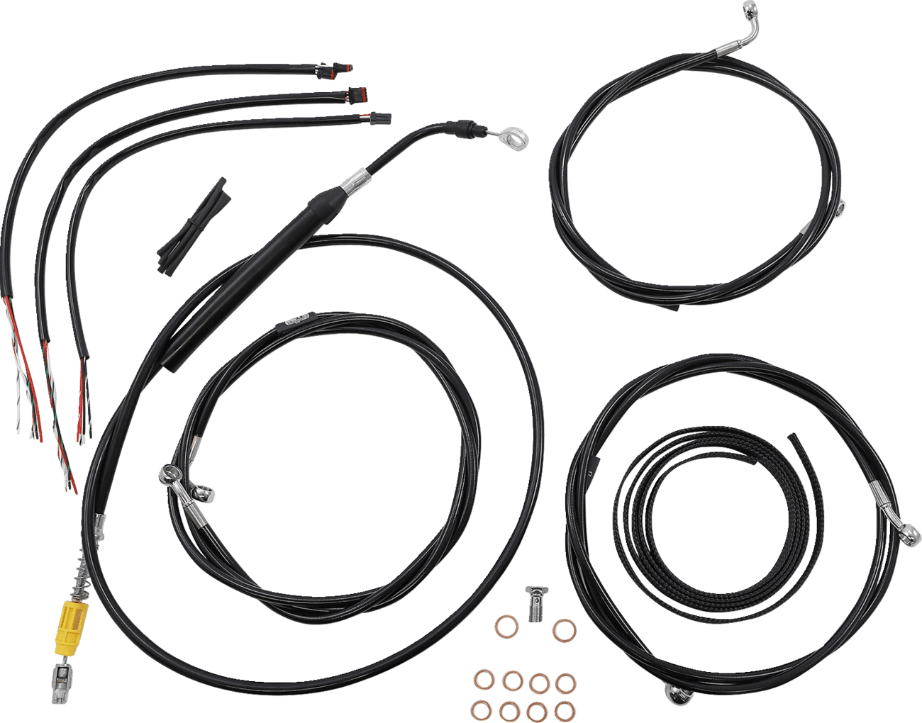 LA CHOPPERS 0662-0904 Complete Black Vinyl Braided Handlebar Cable/Brake Line Kit - 18"-20" Handlebars - '21-'22 FLH