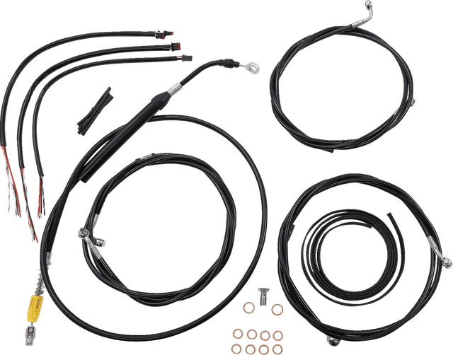 LA CHOPPERS 0662-1115 Complete Black Vinyl Braided Handlebar Cable/Brake Line Kit - 18"-20" Handlebars - '21-'22 Touring