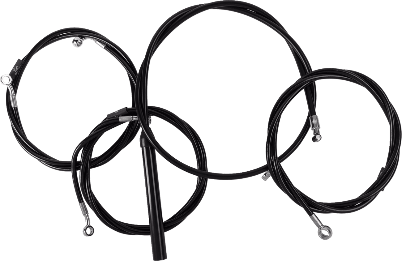 LA CHOPPERS 0662-1181 Complete Black Vinyl Braided Handlebar Cable/Brake Line Kit - 15"-17" Handlebars - '23-'25 Touring