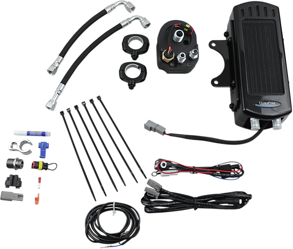 ULTRACOOL 0713-0164 Oil Cooler Kit - Side Mount - Gloss Black - Softail