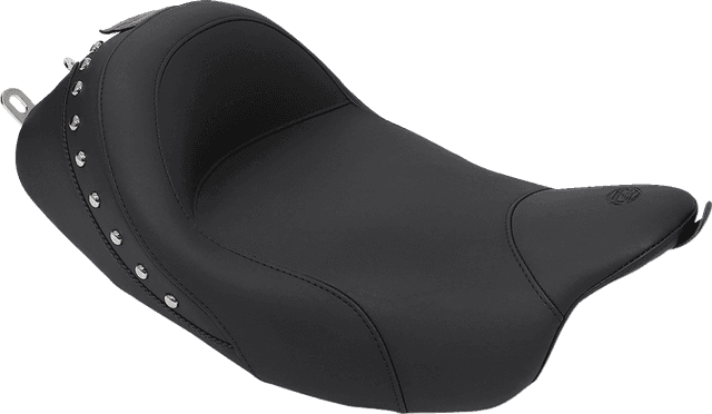 MUSTANG 0801-0464 Wide Solo Seat - With Backrest - Black - Studded w/ Concho - FLH/FLT '08-'25 — image 2 of 6