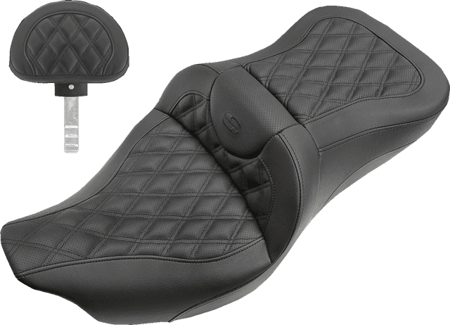 SADDLEMEN 0801-1043 Extended Reach Roadsofa™ Seat - Lattice Stitched - Backrest - FL '08-'24 — image 1 of 2