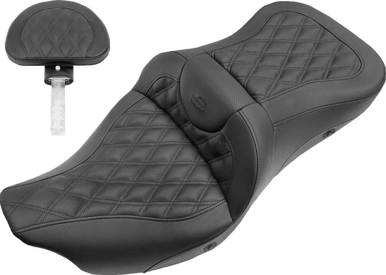 SADDLEMEN 0801-1044 Extended Reach Roadsofa™ Seat - Lattice Stitched - Backrest - Heated - FL '08-'24