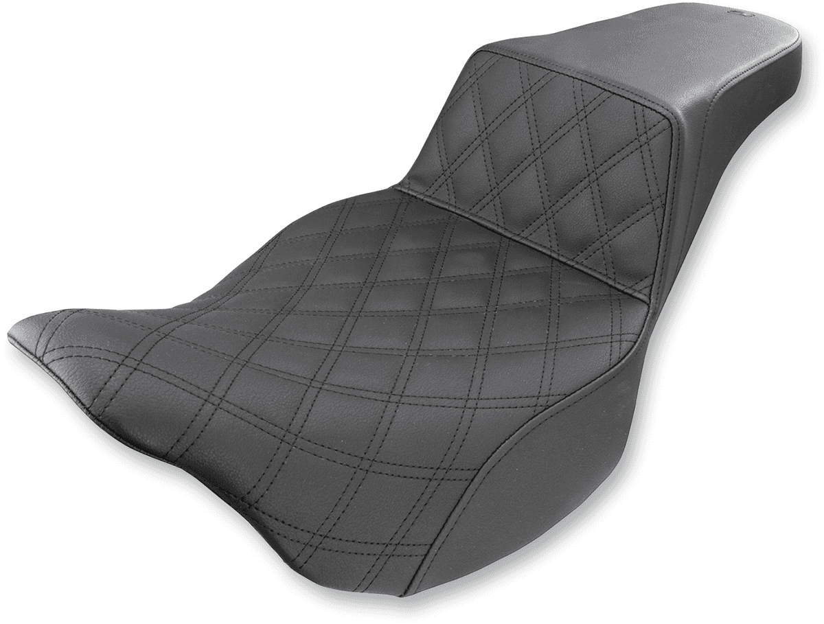 SADDLEMEN 0801-1050 Step-Up Seat - Front Lattice Stitch - Black - FL '08-'24