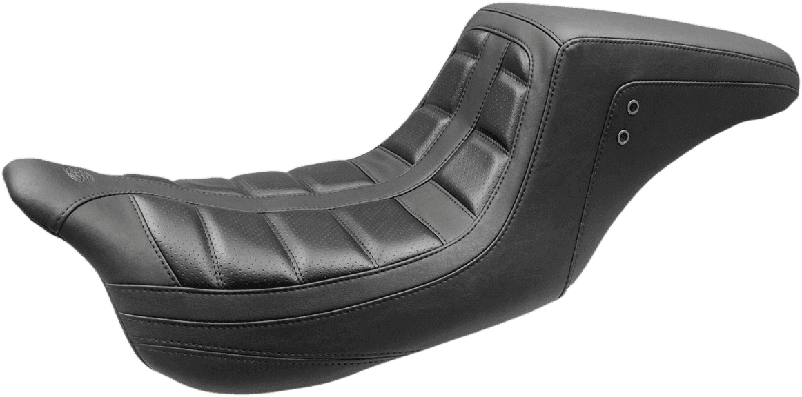 MUSTANG 0801-1173 Squareback One-Piece Seat - Tuck and Roll - Black w/ Black Stitching - FL '08-'25
