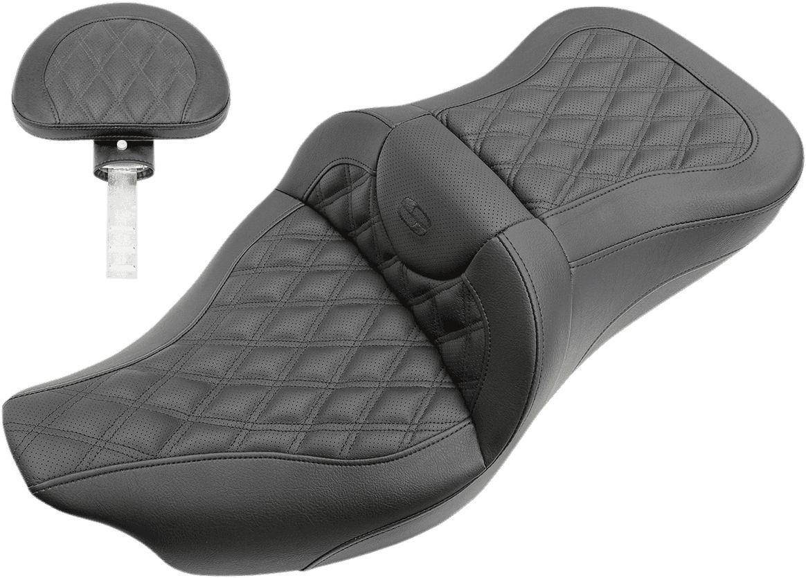 SADDLEMEN 0801-1187 Roadsofa™ Seat - Full Lattice Stitch - with Backrest - FL '08-'24