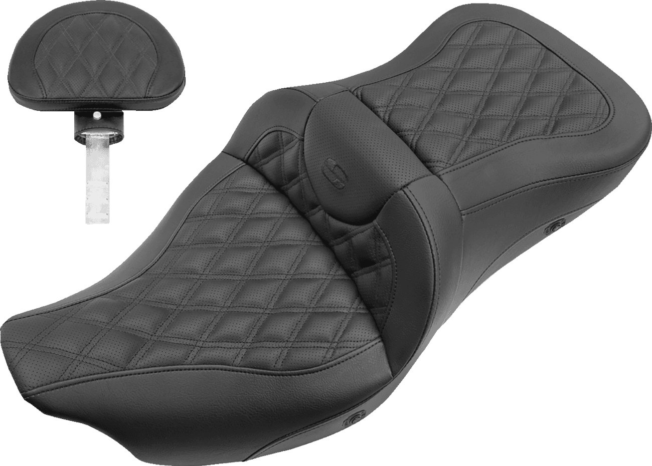 SADDLEMEN 0801-1188 Roadsofa™ Seat - with Backrest - Full Lattice Stitch - Heated - FLH/FLT '08-'25