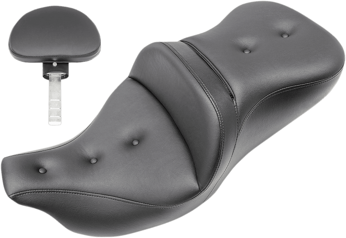 SADDLEMEN 0801-1196 Roadsofa™ Seat - Pillow Top - with Backrest - Black - FLH/FLT '09-'24