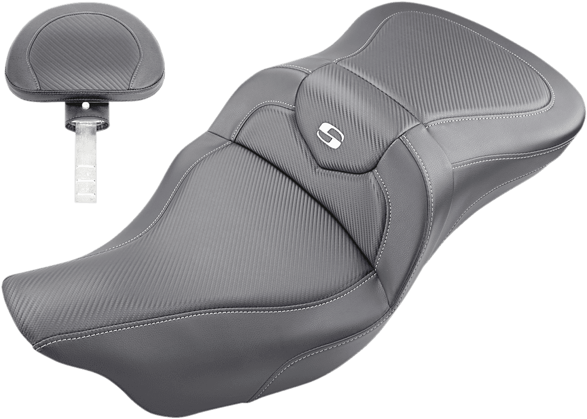 SADDLEMEN 0801-1203 Roadsofa™ Seat - Carbon Fiber - with Backrest - Black - FL '09-'24