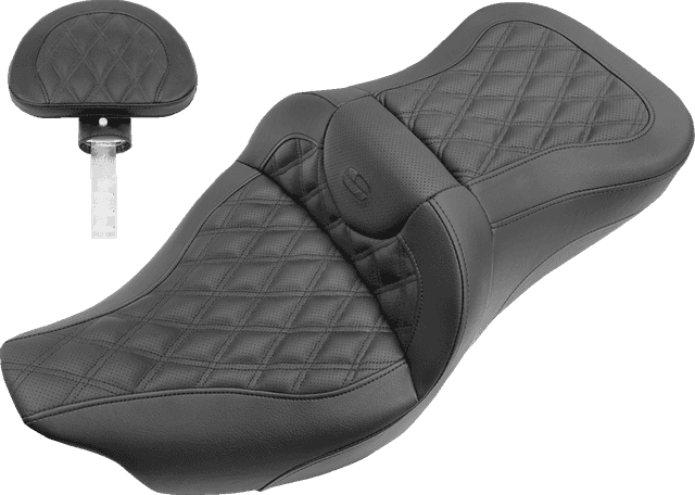 SADDLEMEN 0801-1207 Roadsofa™ Seat - Full Lattice Stitch - with Backrest - Black - FL '09-'24