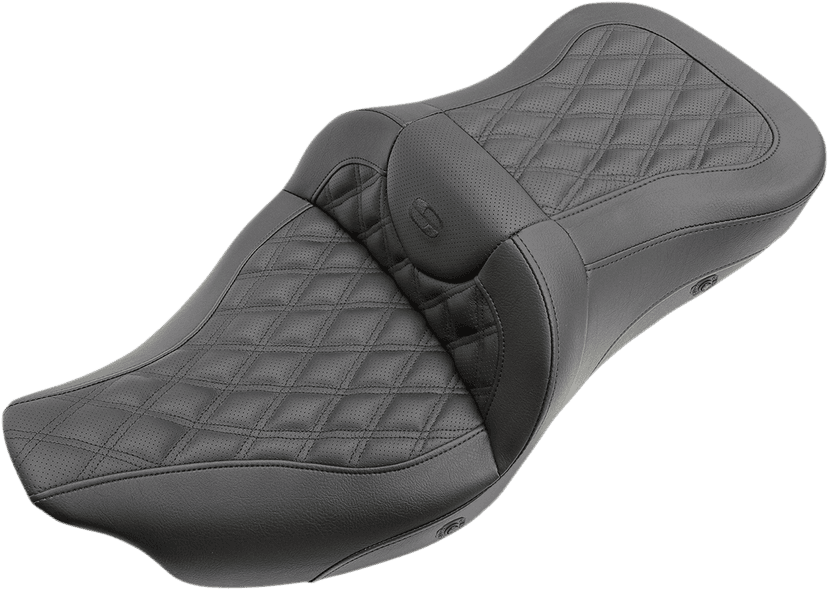 SADDLEMEN 0801-1208 Roadsofa™ Seat - Heated - Full Lattice Stitch - without Backrest - Black - FL '09-'24