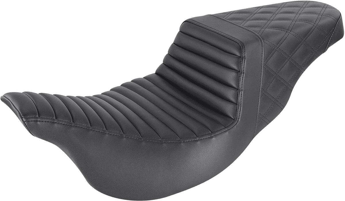 SADDLEMEN 0801-1244 Step-Up Seat - Front Tuck-n-Roll/Rear Lattice Stitch - Black - FL '08-24