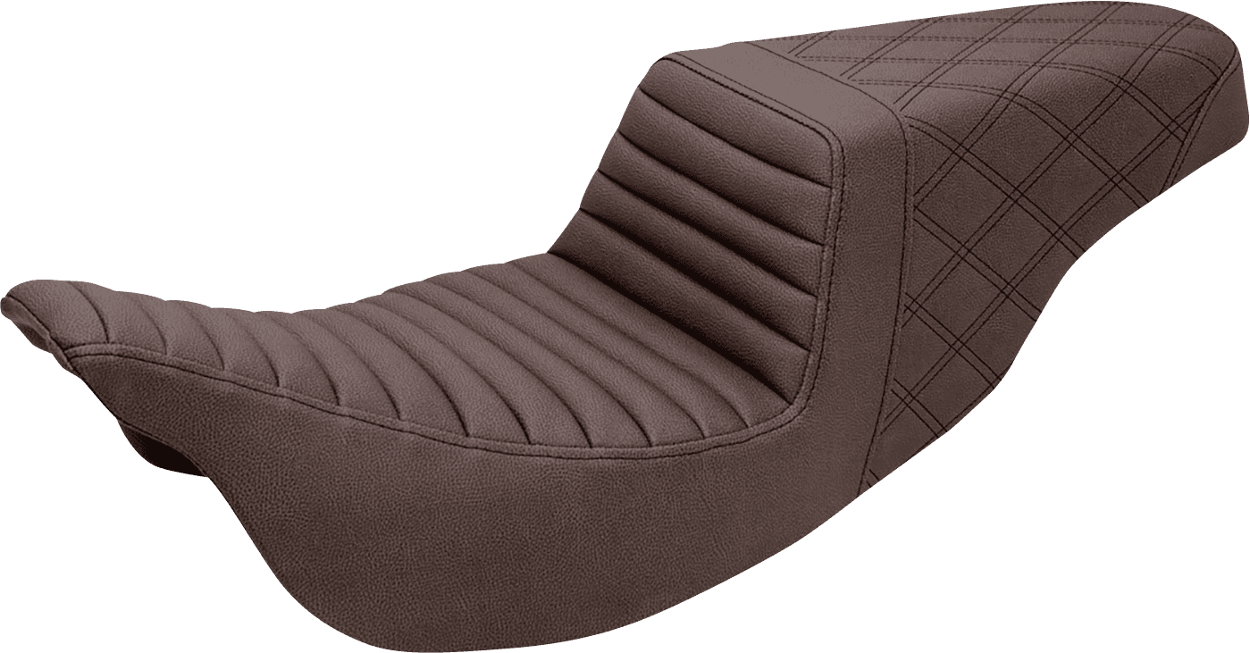 SADDLEMEN 0801-1245 Step-Up Seat - Front Tuck-n-Roll/Rear Lattice Stitch - Brown - FL '08-'24