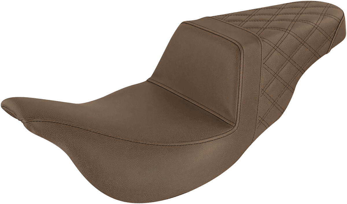SADDLEMEN 0801-1285 Step-Up Seat - Extended Reach - Rear Lattice Stitch - Brown - FL '08-'24