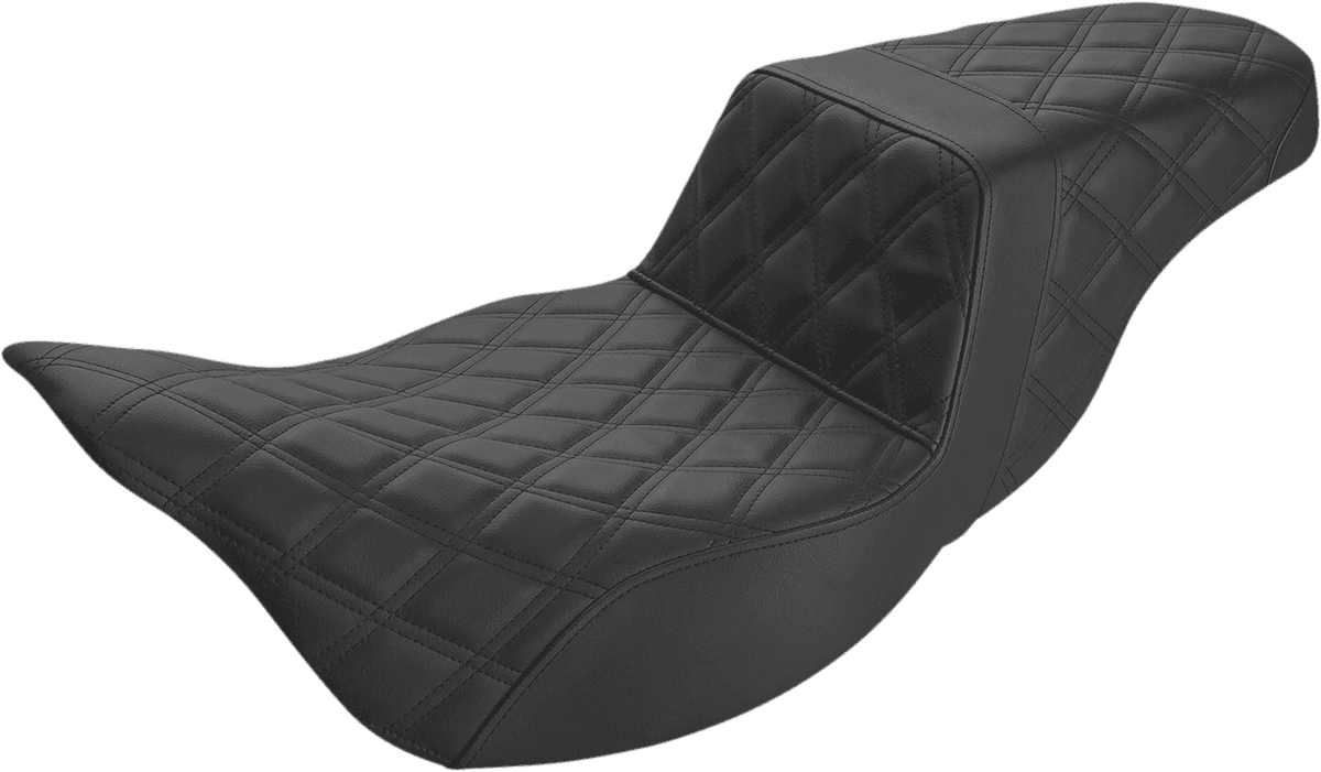 SADDLEMEN 0801-1289 Step-Up Seat - Extended Reach - Full Lattice Stitch - Black - FL '08-'24