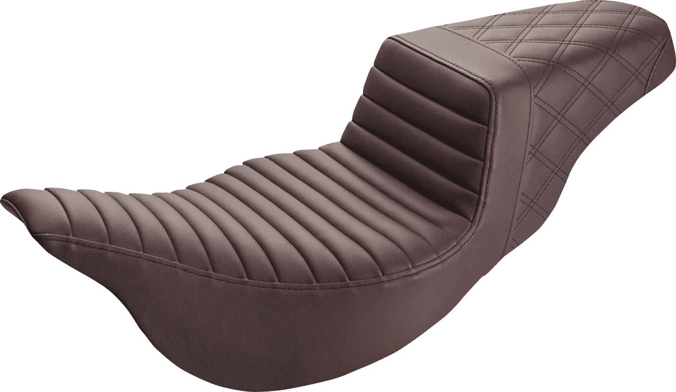SADDLEMEN 0801-1290 Step-Up Seat - Extended Reach - Front Tuck-n-Roll/Rear Lattice Stitch - Brown - FL '08-'24