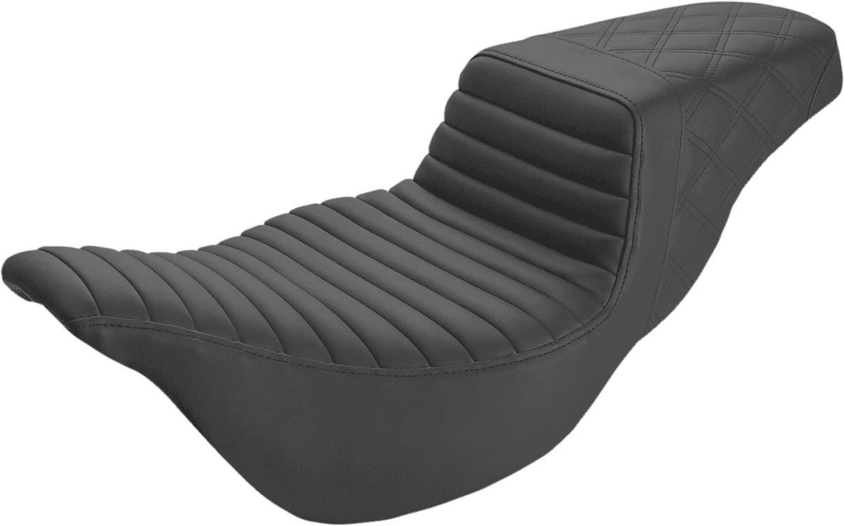 SADDLEMEN 0801-1291 Step-Up Seat - Extended Reach - Front Tuck-n-Roll/Rear Lattice Stitch - Black - FL '08-'24