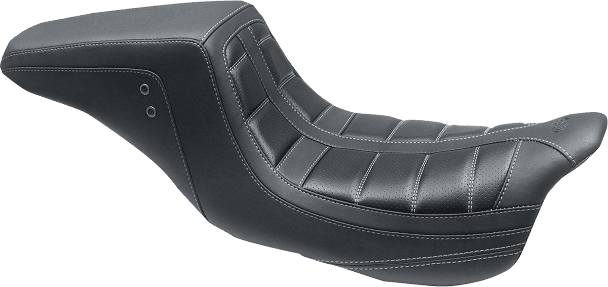 MUSTANG 0801-1373 Squareback One-Piece Seat - Tuck and Roll - Black w/ Gun Metal Stitching - FL '08-'25