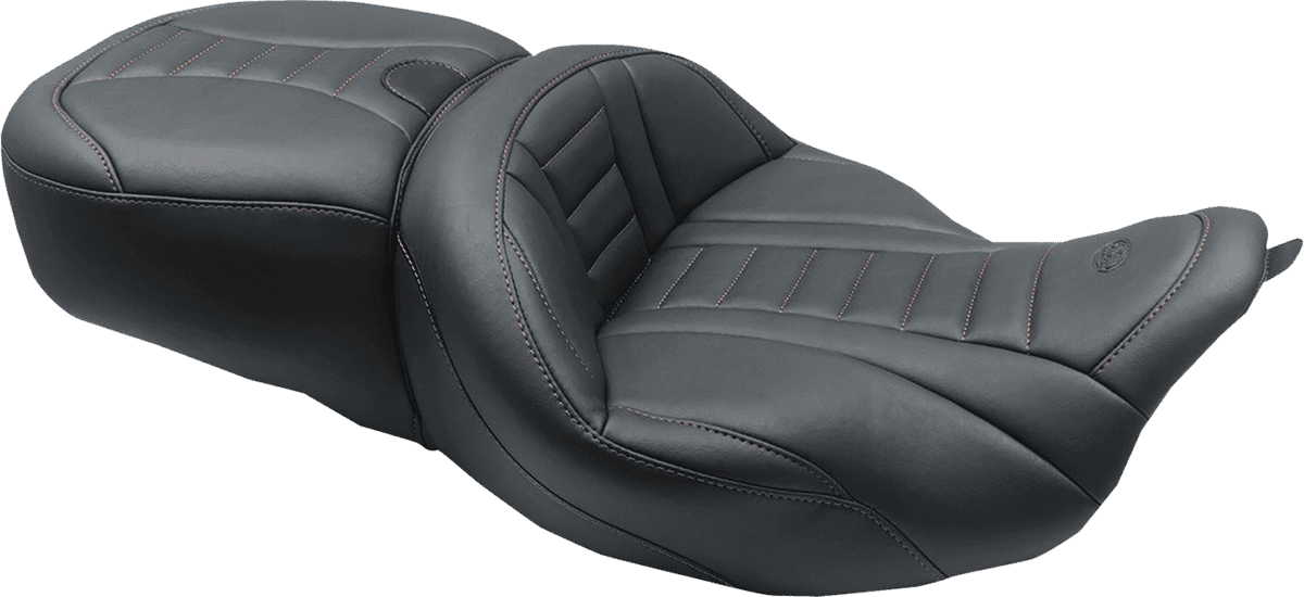 MUSTANG 0801-1374 One-Piece Deluxe Touring Seat - Black w/ American Beauty Red Stitching - FL '08-'25