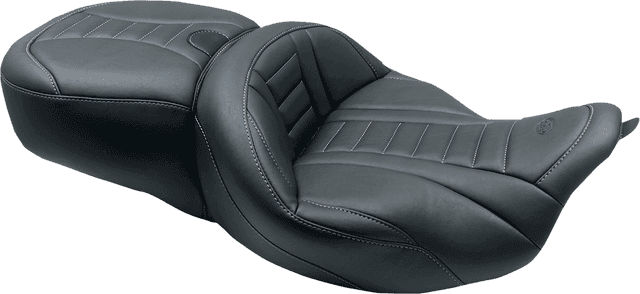 MUSTANG 0801-1375 One-Piece Deluxe Touring Seat - Black w/ Gun Metal Stitching - FL '08-'25 — image 2 of 2