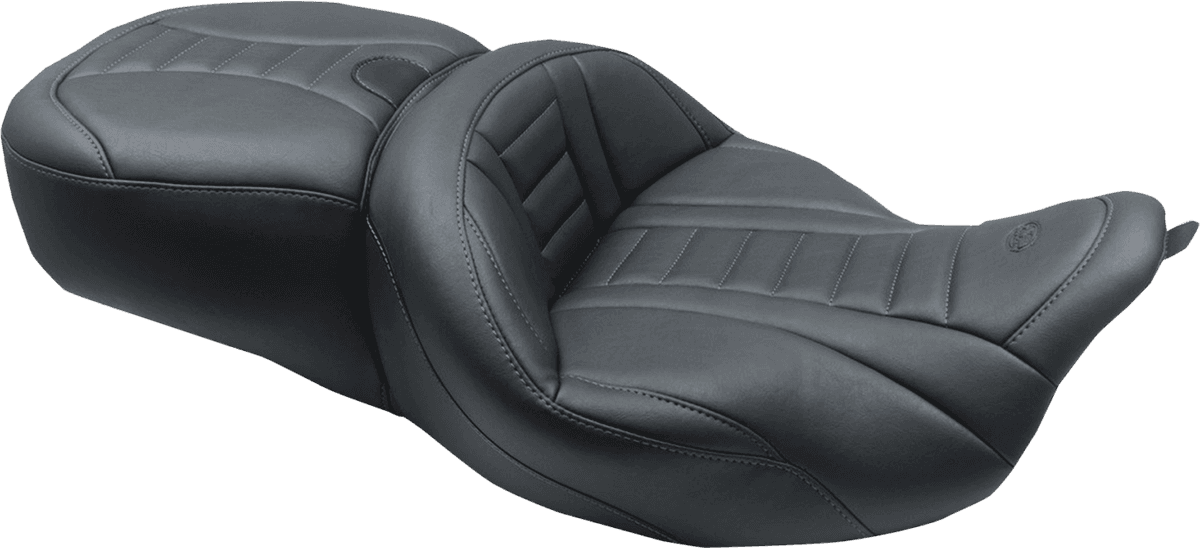 MUSTANG 0801-1376 One-Piece Deluxe Touring Seat - Black w/ Sky Blue Stitching - FL '08-'25