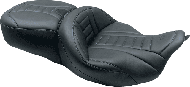 MUSTANG 0801-1376 One-Piece Deluxe Touring Seat - Black w/ Sky Blue Stitching - FL '08-'25 — image 2 of 2