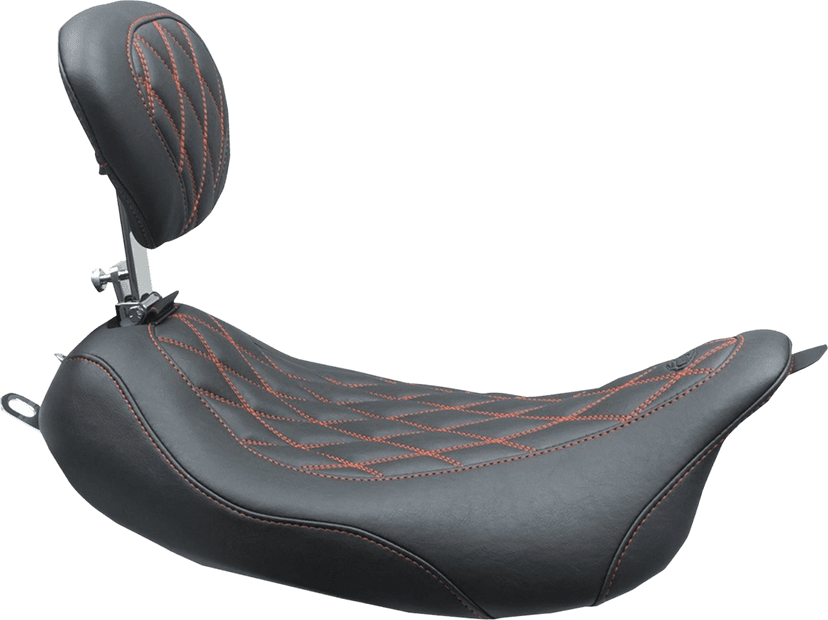 MUSTANG 0801-1377 Wide Tripper™ Solo Seat - w/ Drivers Backrest - Black w/ American Beauty Red Stitching - FL '08-'25 — image 1 of 3