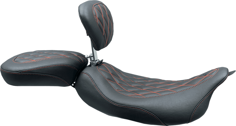 MUSTANG 0801-1377 Wide Tripper™ Solo Seat - w/ Drivers Backrest - Black w/ American Beauty Red Stitching - FL '08-'25 — image 3 of 3