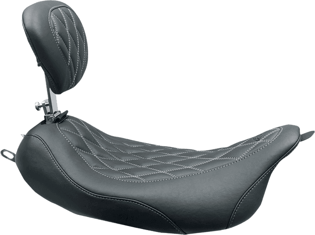 MUSTANG 0801-1379 Wide Tripper™ Solo Seat - w/ Drivers Backrest - Black w/ Gun Metal Stitching - FL '08-'25 — image 1 of 2