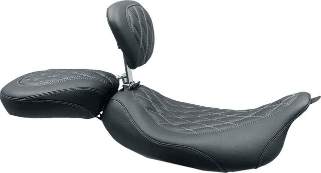 MUSTANG 0801-1379 Wide Tripper™ Solo Seat - w/ Drivers Backrest - Black w/ Gun Metal Stitching - FL '08-'25 — image 2 of 2