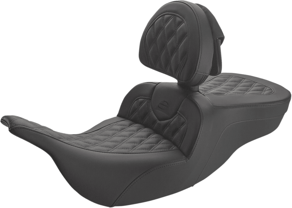 SADDLEMEN 0801-1389 Roadsofa™ Lattice Stitched Seat - w/ Driver Backrest - Black