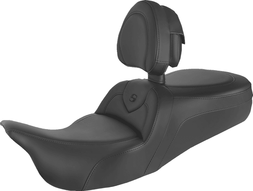 SADDLEMEN 0801-1396 Roadsofa™ Seat - with Backrest - Black/Black Stitch - FLH/FLT '08-'24