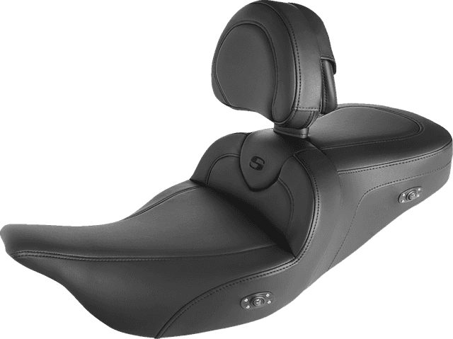 SADDLEMEN 0801-1397 Roadsofa™ Seat - Heated - w/ Backrest - Black Stitching - FLH/FLT '08-'24