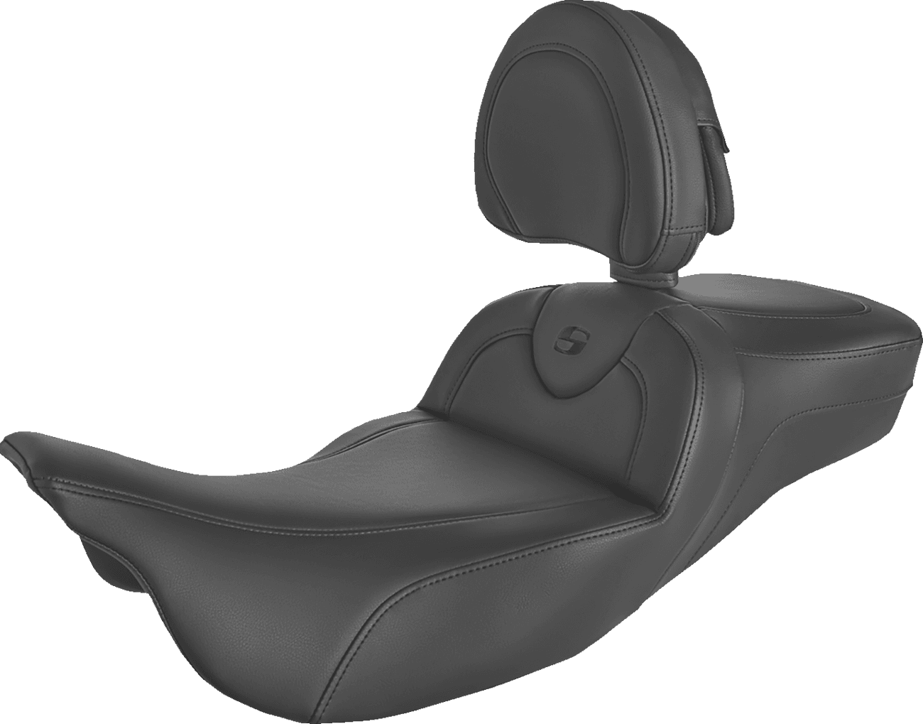 SADDLEMEN 0801-1400 Roadsofa™ Extended Reach Seat - Black/Black Stitching - w/ Backrest - FL '08-'24