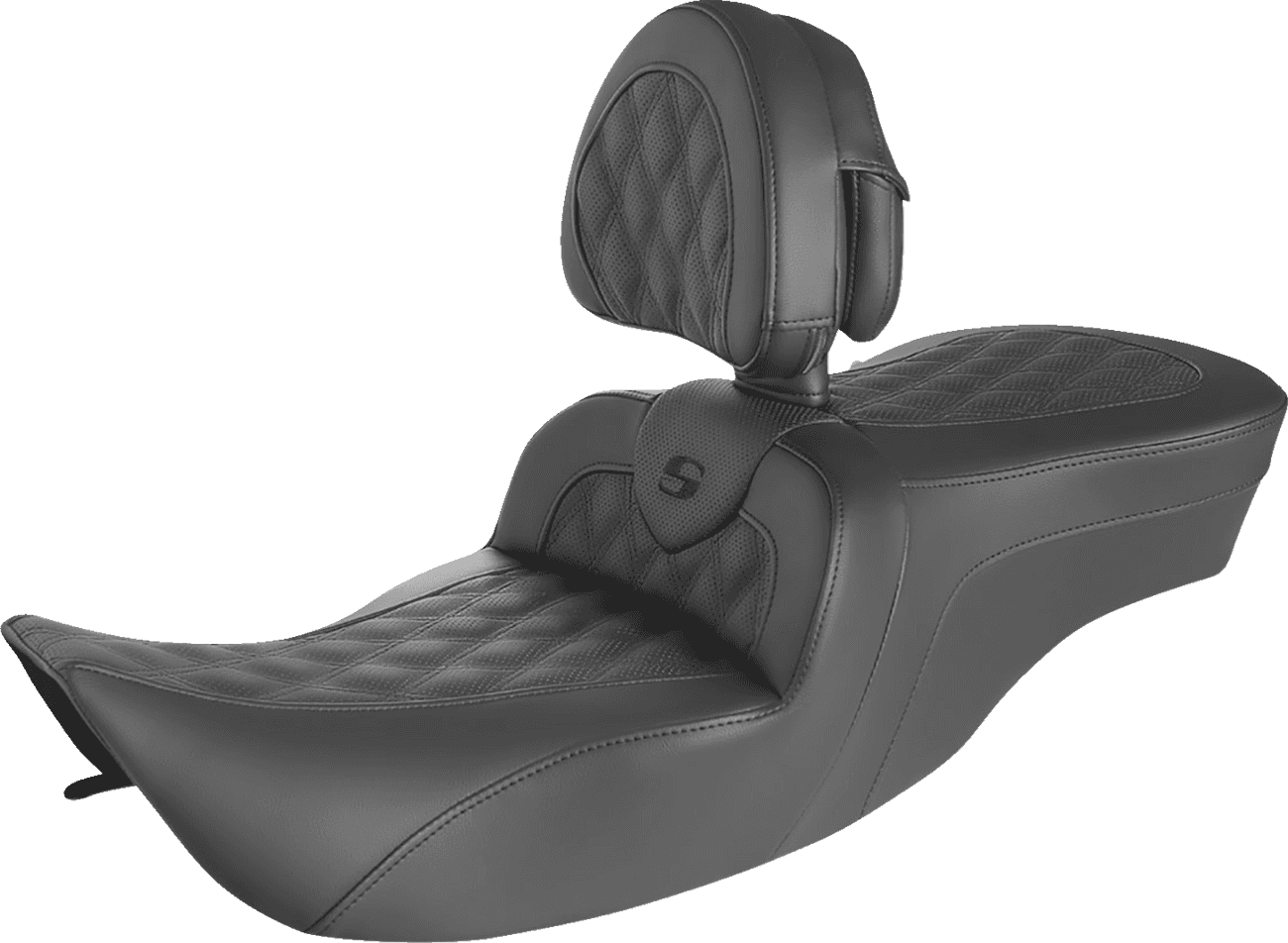 SADDLEMEN 0801-1409 Roadsofa™ Seat - Full Lattice Stitch - with Backrest - FLH '97-'07