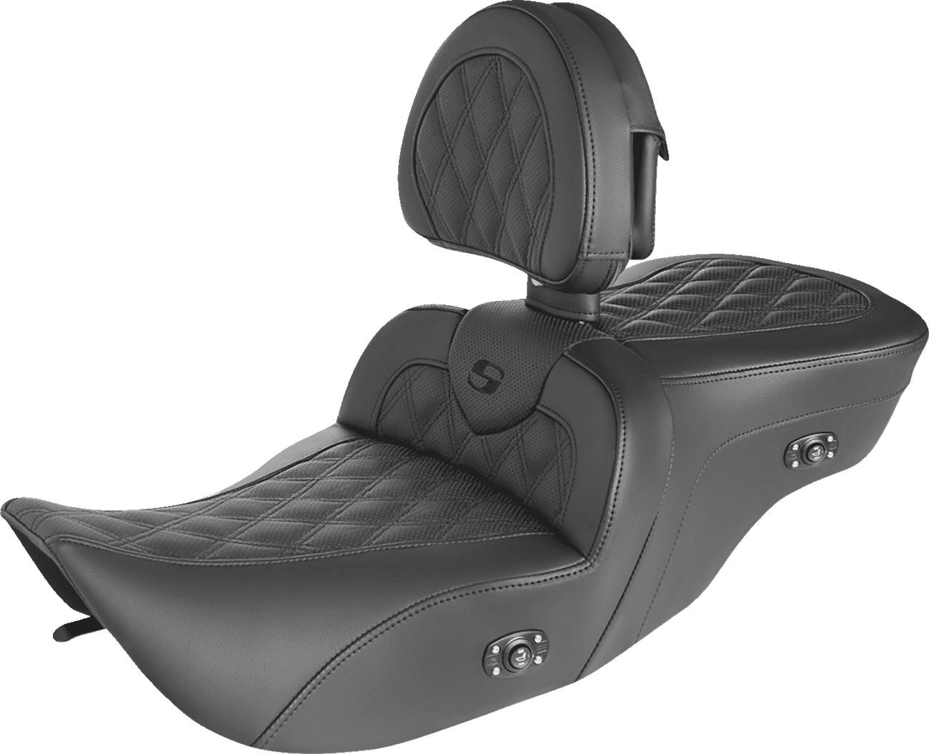 SADDLEMEN 0801-1410 Roadsofa™ Seat - with Backrest - Full Lattice Stitch - Heated - '99-'07 FLH