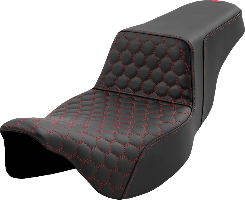 SADDLEMEN 0801-1561 Step-Up Seat - Honeycomb - Extended Reach - Red Stitching - FL '08-'23 — image 1 of 2
