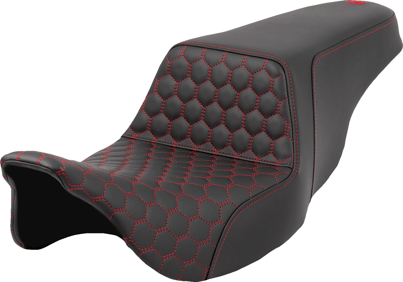 SADDLEMEN 0801-1566 Step-Up Seat - Honeycomb - Red Stitching - FL '08-'23