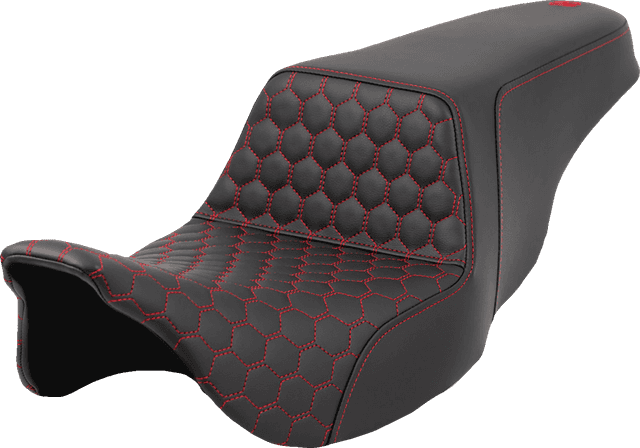SADDLEMEN 0801-1566 Step-Up Seat - Honeycomb - Red Stitching - FL '08-'23