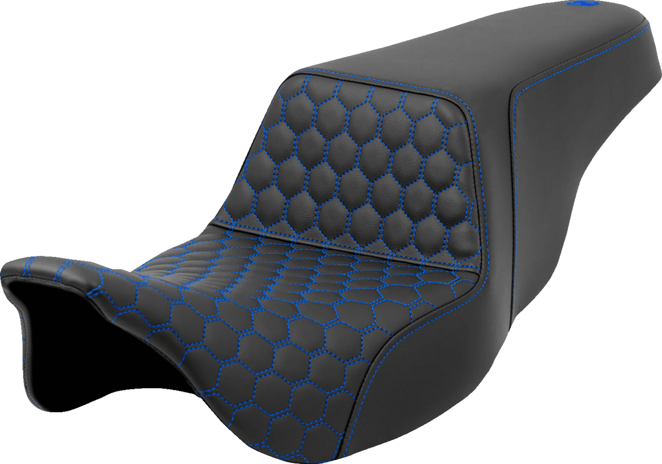 SADDLEMEN 0801-1567 Step-Up Seat - Honeycomb - Blue Stitching - FL '08-'23